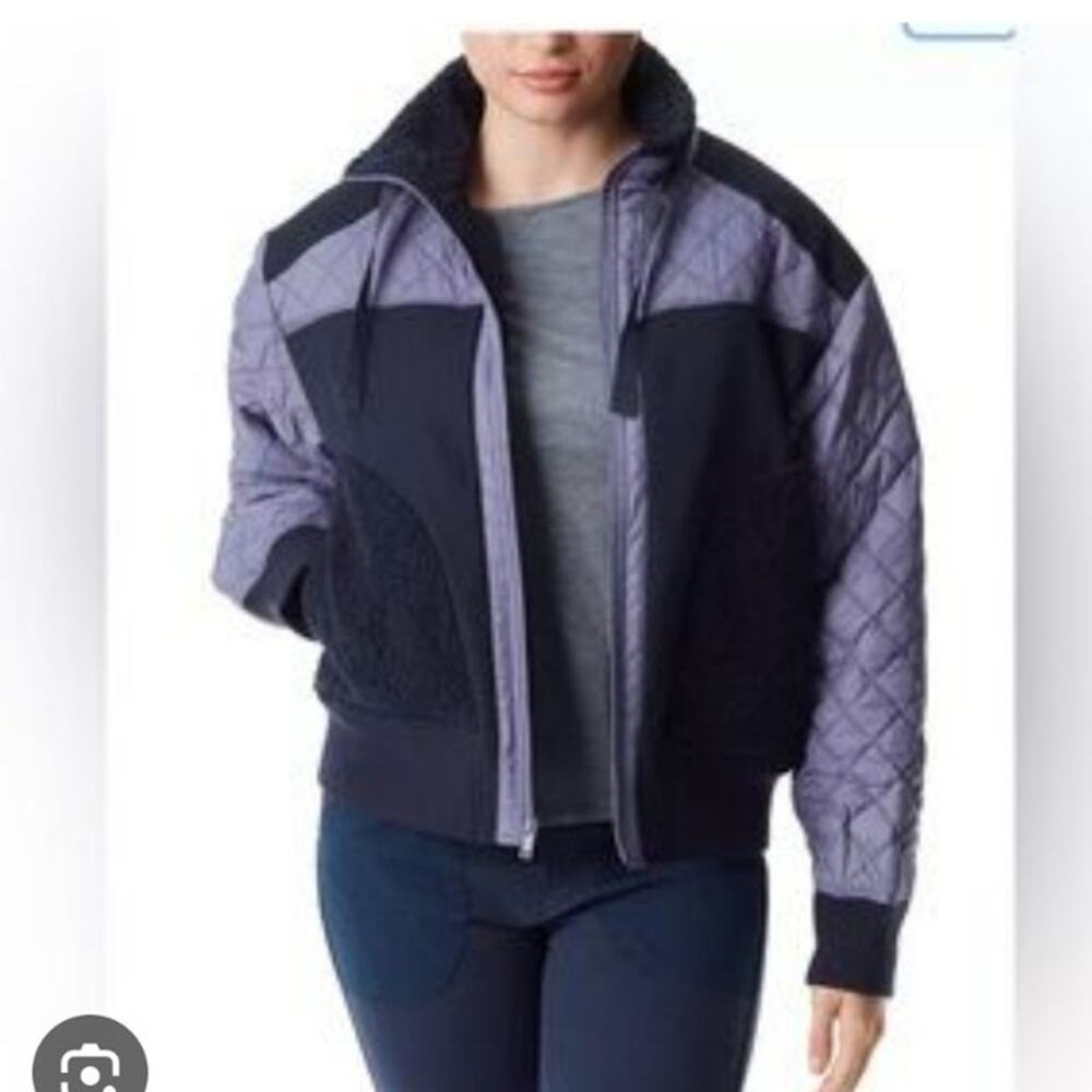 Bass quilted sherpa canvas mixed media bomber winter coat jacket purple